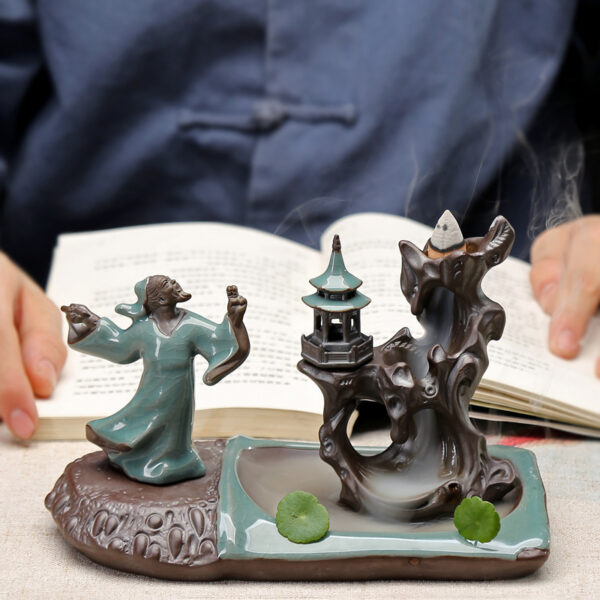 1620450525524.jpg Ge Kiln Backflow Incense Burner Zen Ceramic Creative Tea Table Decoration Indoor Pan Incense Burner Incense Stick Incense Seat Sandalwood Incense Burner